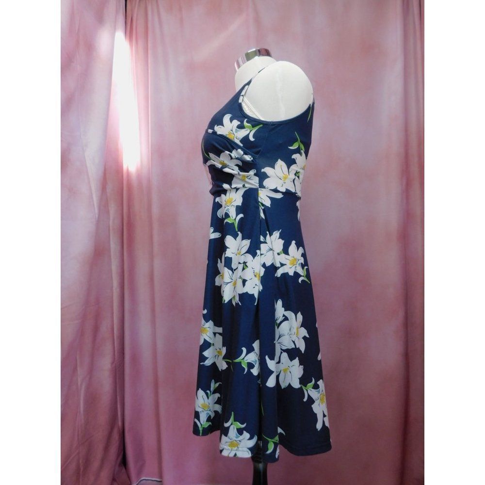 FLORAL COTTON A-Line Dress Women X-Large Navy Blue Casual - Picture 3 of 10